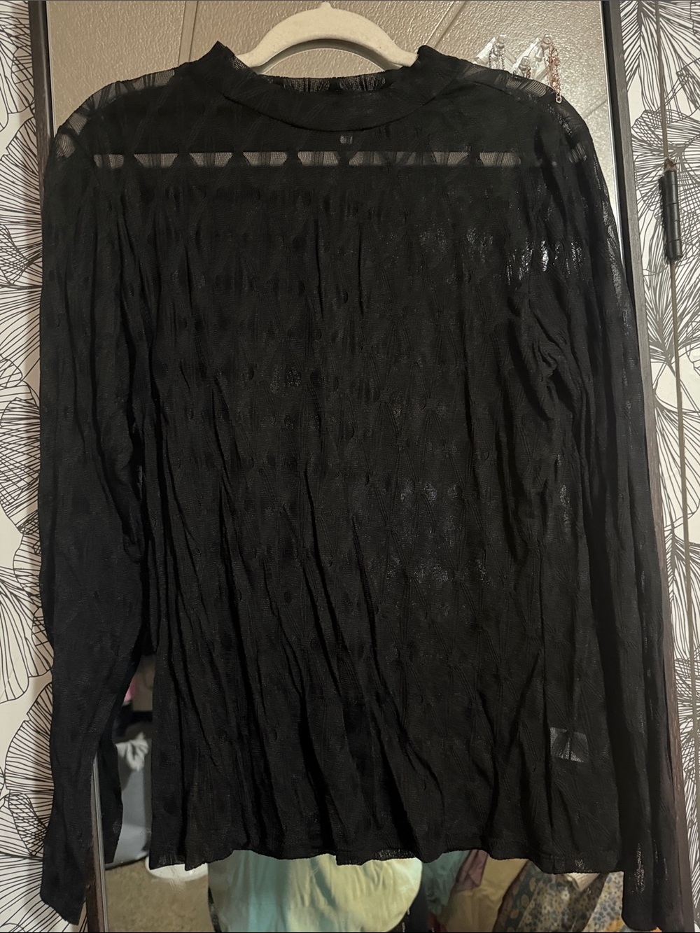 Maurices Black Sheer Long Sleeve Lace-Look Top